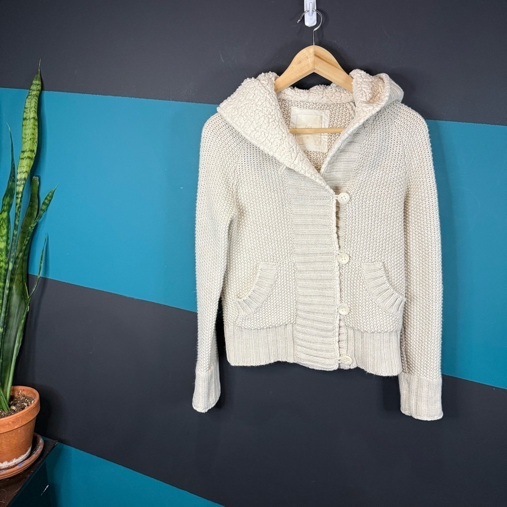 Zara Cream Button-Up Hooded Cardigan